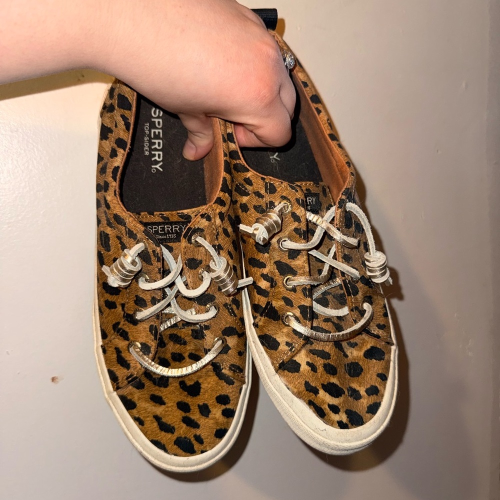 Sperry Leopard-Print Slip-On Boat Shoe in Tan and Black